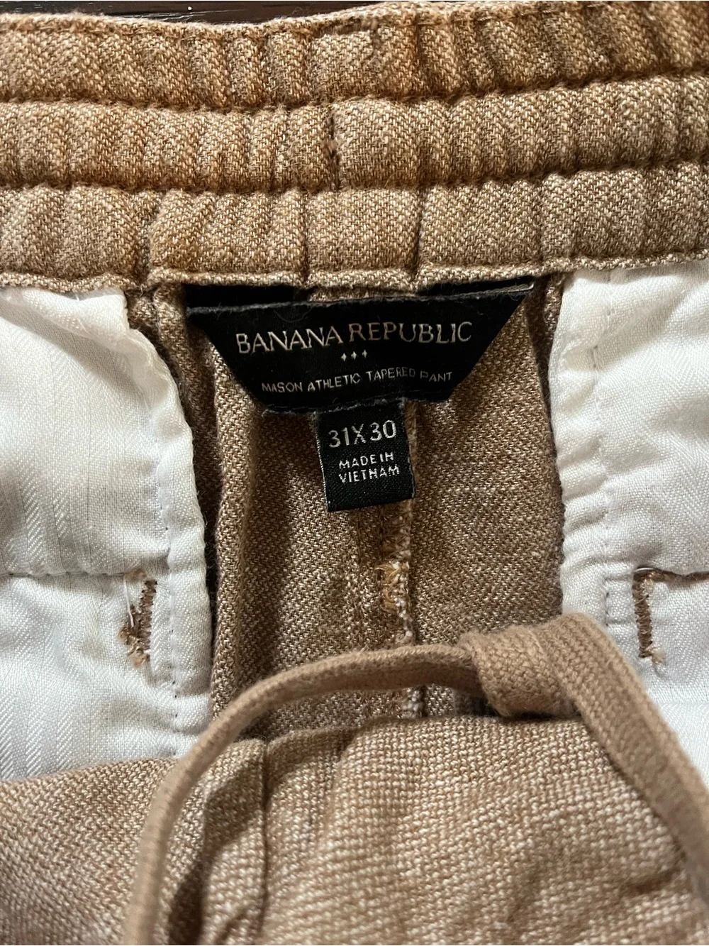 Banana Republic Pants Mens 31x30 Beige Linen Blend Mason Athletic Tapered Fit